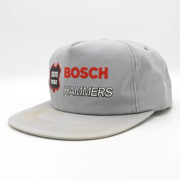 Vintage Bosch Hammers Snapback Trucker Hat K-PRODUCTS Cap 90s Made in USA Gray